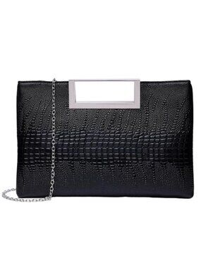 PU Leather Handle Clutch for Wedding Party Evening Bag with Detachable Chain